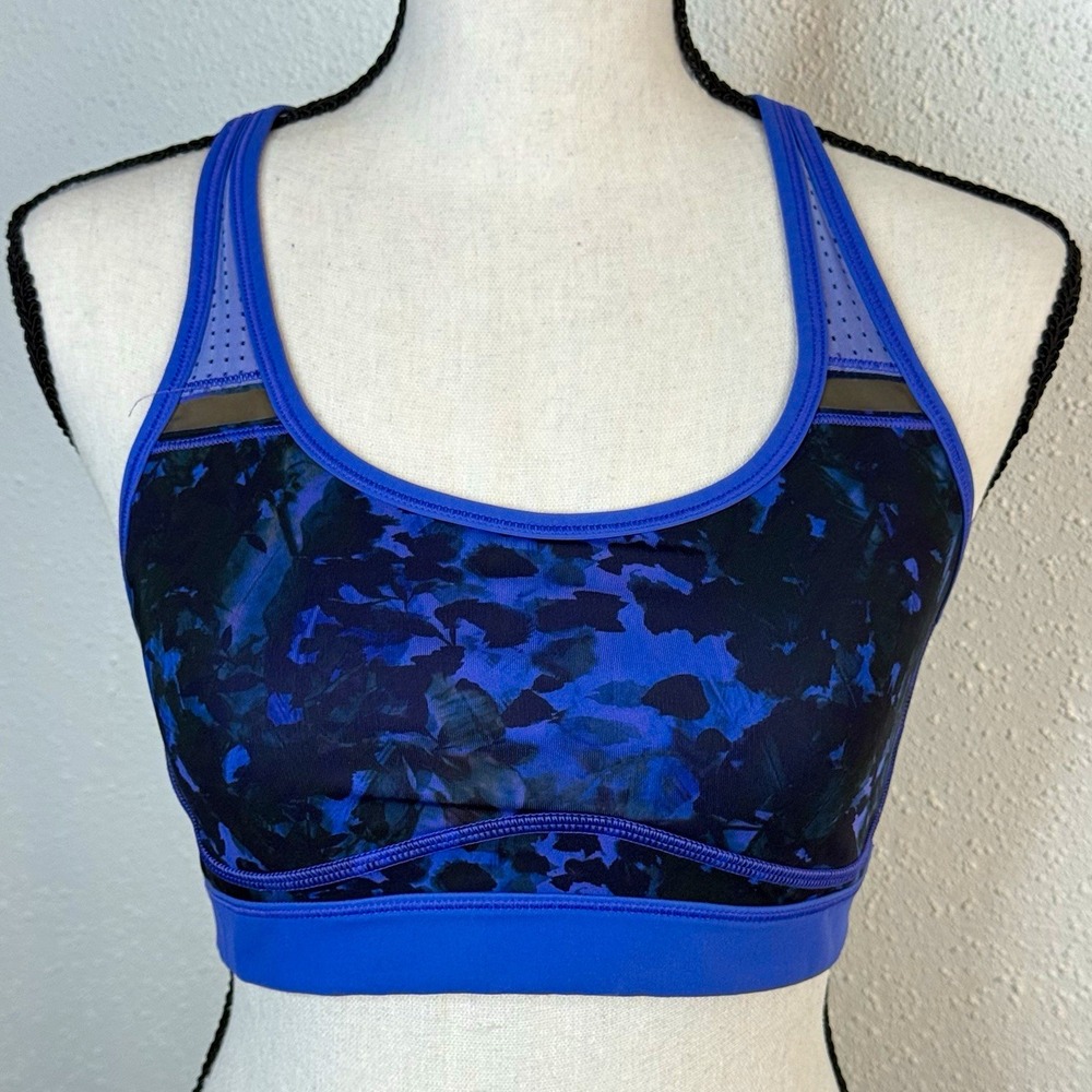 Lululemon Women's Blue/Black Floral Racerback Mesh Pullover Wireless Bra